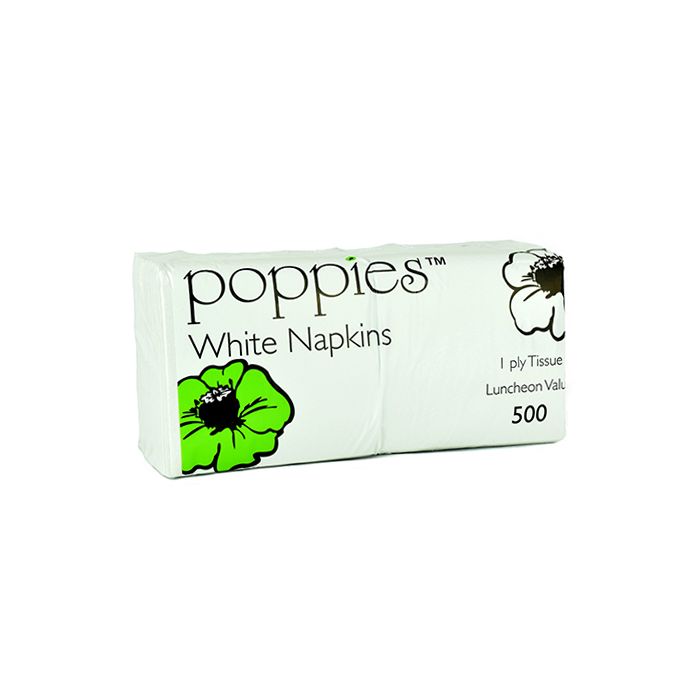 POPPIES - Napkins White 1ply 30cm - 10cm 500's 5000pcs