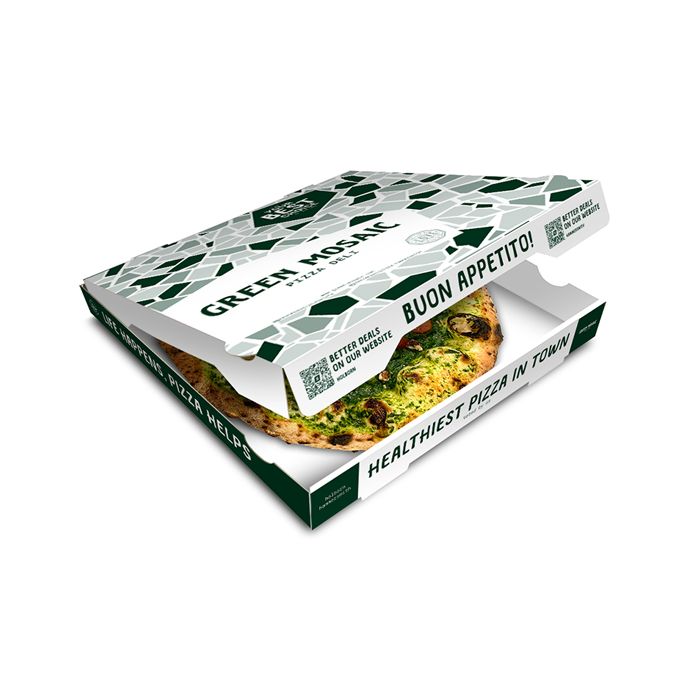 GREEN MOSAIC - Pizza Box White Paper - 1col - 32x32x4 - 12.5x12.5x1.5inch - 100 pz