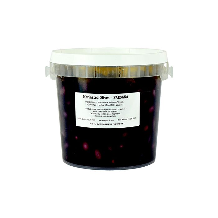 OLIVES PAESANA  2.9kg "Marinated Black Kalamata Olives" - BELLORTO