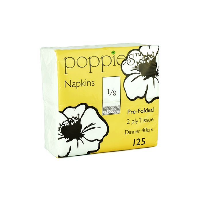 POPPIES - Napkins White 8FOLD 2ply 40cm - 16x125's 2000pcs