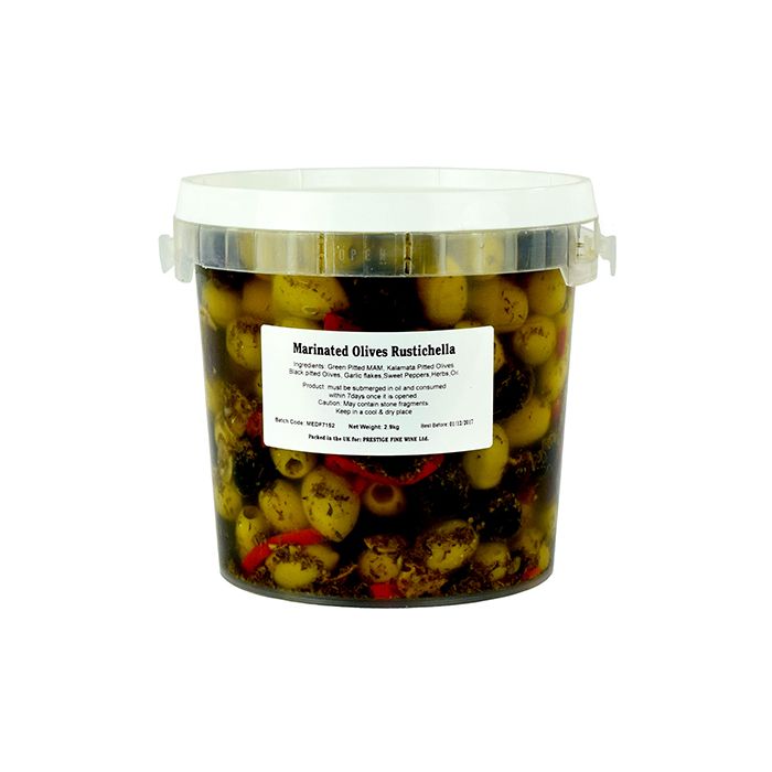 OLIVES RUSTICHELLA - Mix Black/Green Marinated Large Pitted Olives - 2.9Kg - BELLORTO