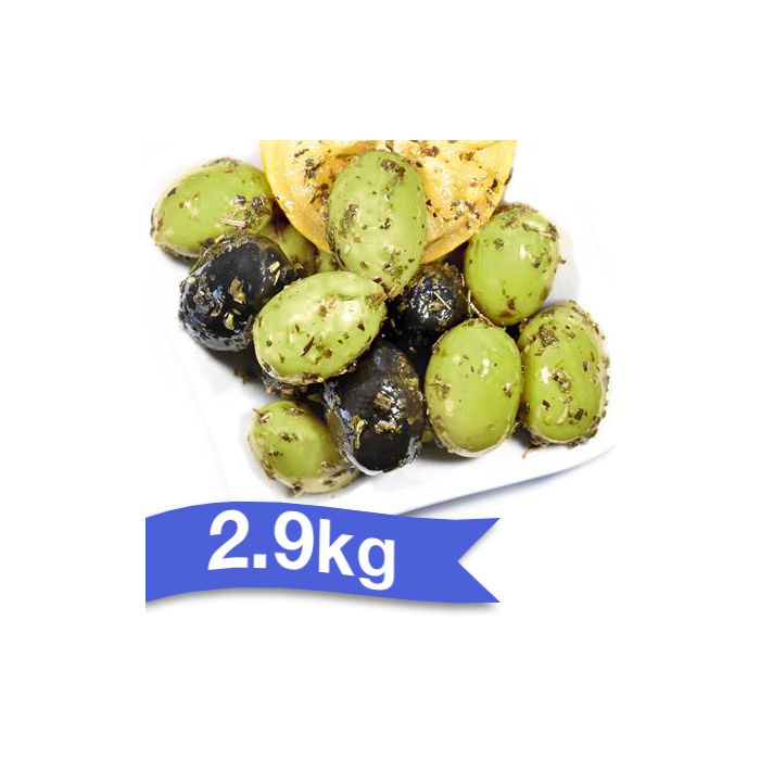 BELLORTO - OLIVES AMALFI 2.9kg "Giant Green and Black Olives in Herbs and Lemon Juice"