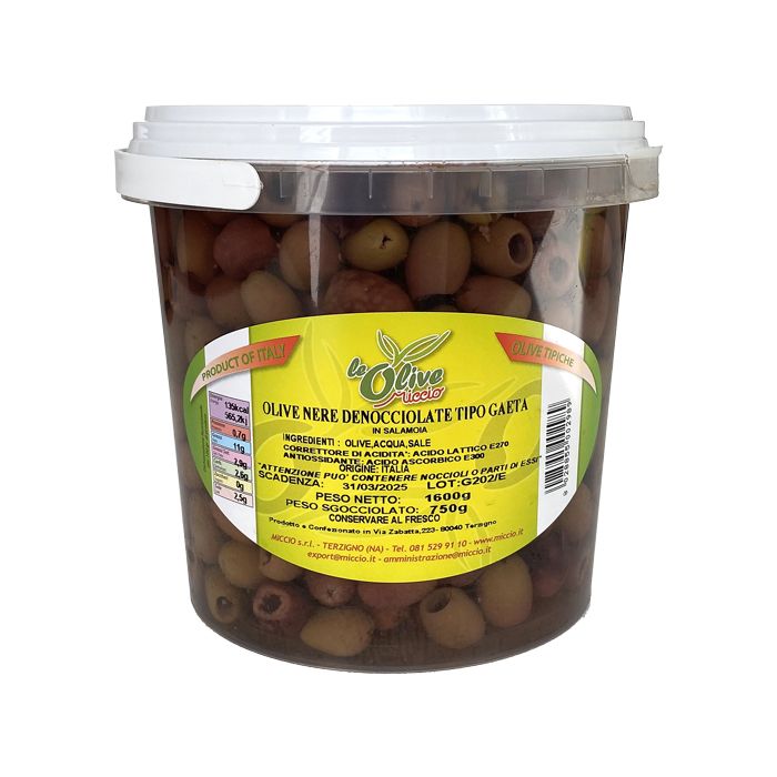 MICCIO - OLIVE TIPO GAETA - Black Olives Pitted in Brine - 1.6kg