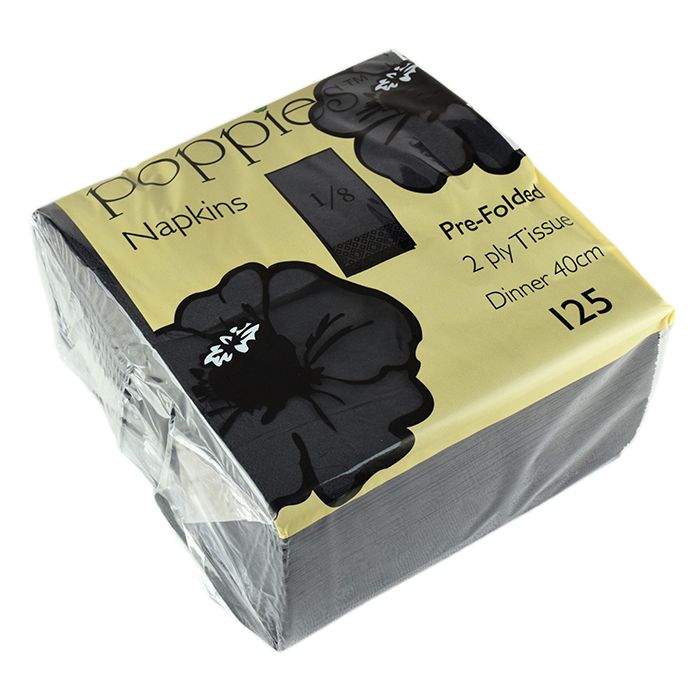 POPPIES - Napkins BLACK 2ply 8fold 40cm 2000pcs