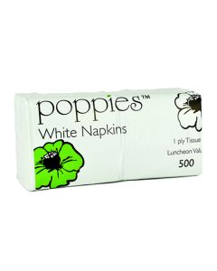 POPPIES - Napkins White 1ply 30cm - 10cm 500's 5000pcs